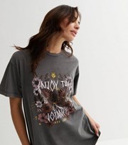 New Look Dark Grey Enjoy the Journey Butterfly Logo Oversized T-Shirt
